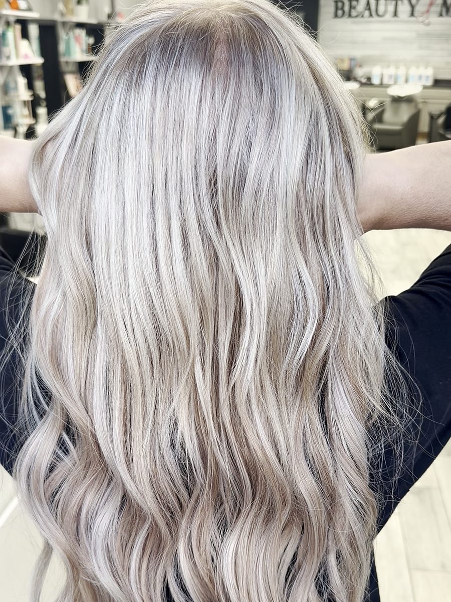 Long wavy icy platinum blonde hair